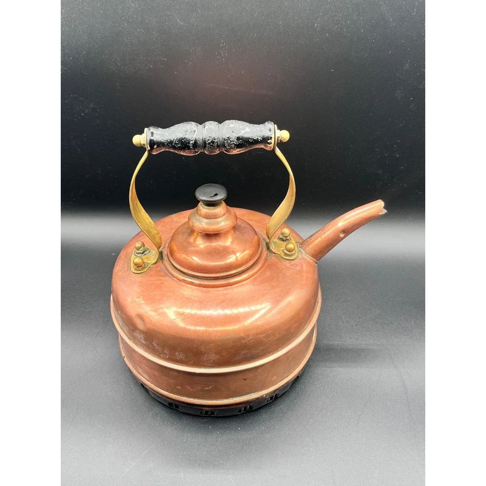 Vtg Simplex Patent Tea Kettle Solid Copper Made In‎ England 4007-402190 Wood